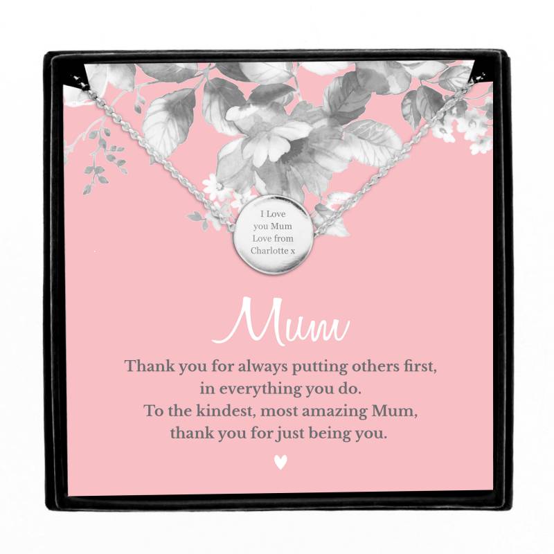 Personalised Mum Sentiment Silver Tone Necklace and Box