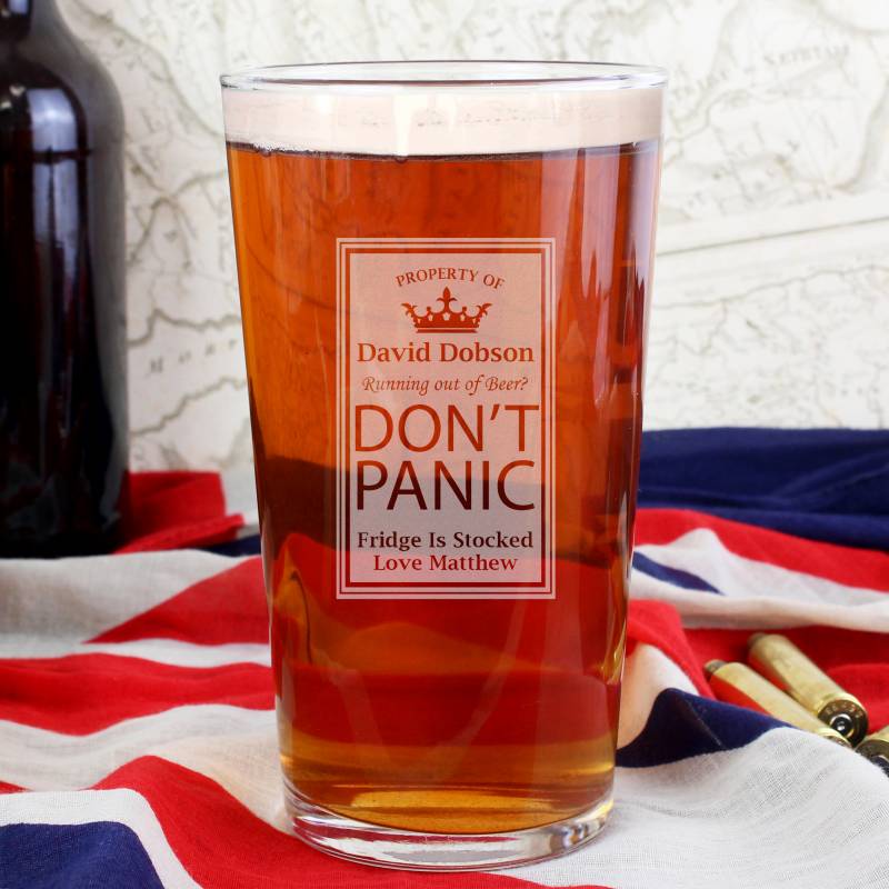 Personalised Dont Panic Pint Glass