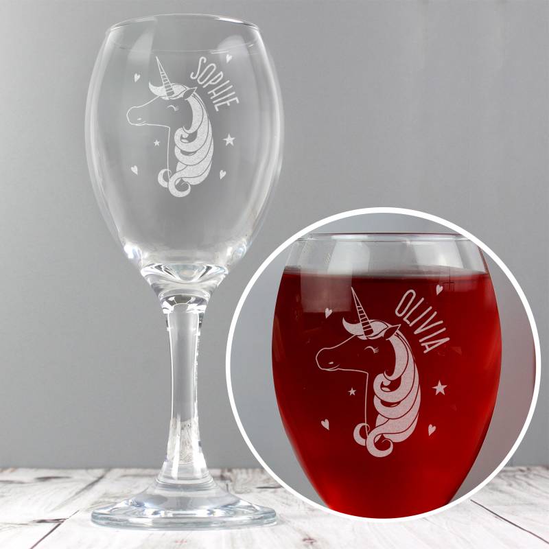 Personalised Unicorn Engraved Wine Glass