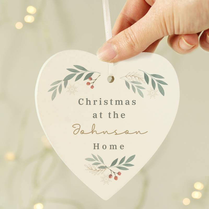 Personalised Christmas Foliage Hanging Heart Decoration